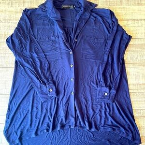 NAKED PRINCESS Women’s sleep shirt Pajamas Button Up Nightgown Navy Blue SOFT